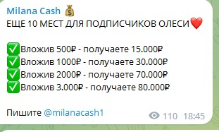 Милана Кеш условия инвестирования