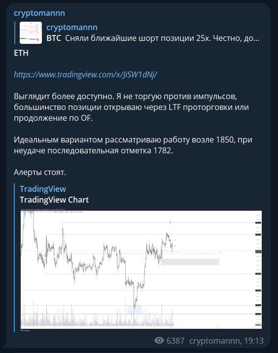 Пост в телеграм-канале Cryptomannn