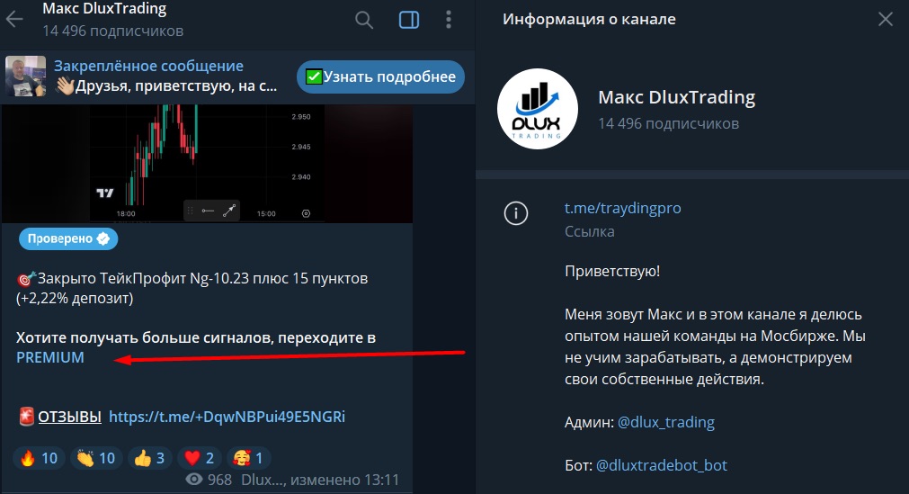 Реклама в телеграм-канале DluxTrading