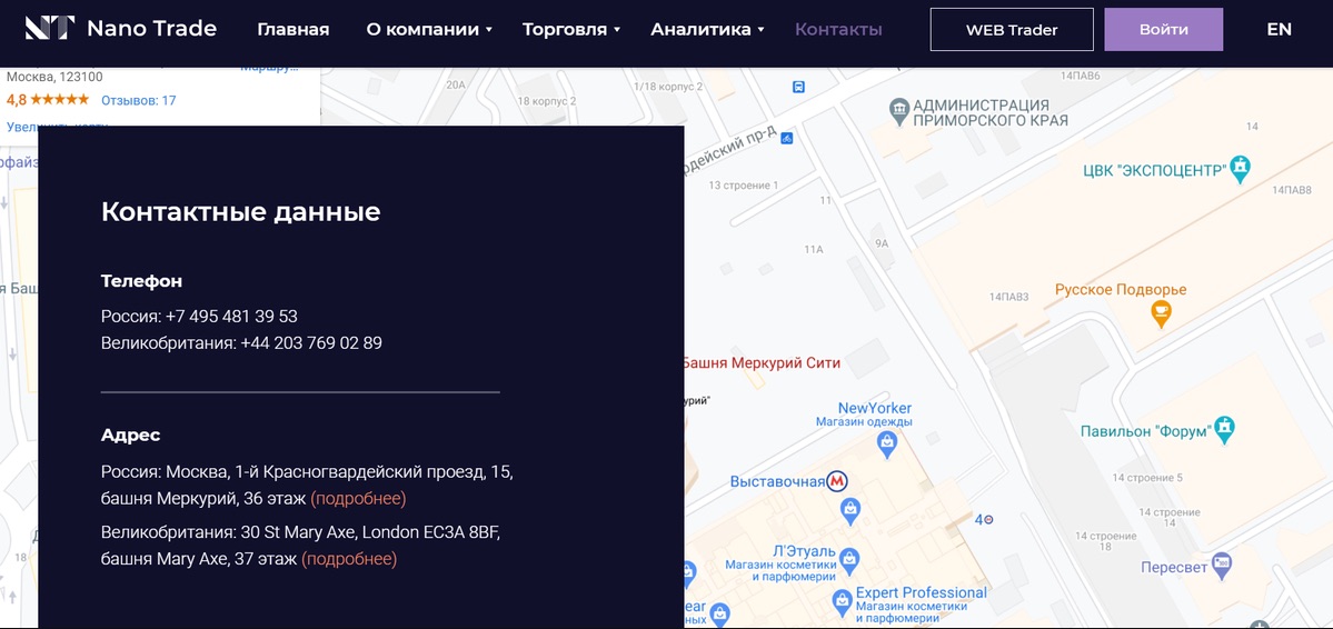Nano Trade - о контактные данные