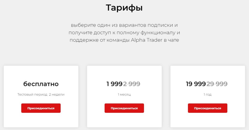 Alpha Trader тарифы