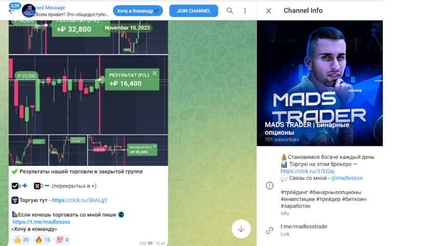 ТГ канал проекта Mads Trader