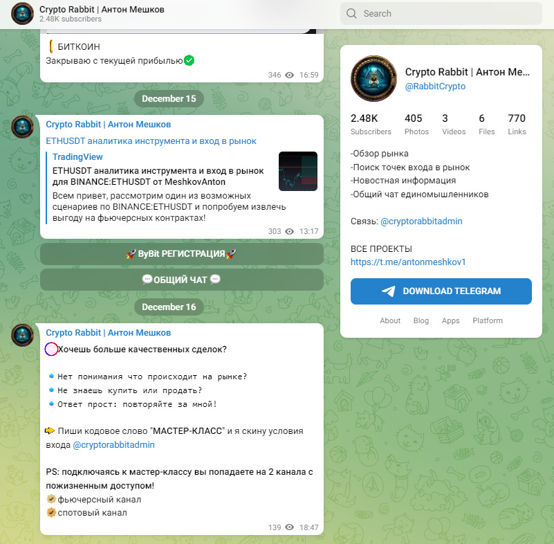 Публикации на Телеграмм канале Crypto Rabbit