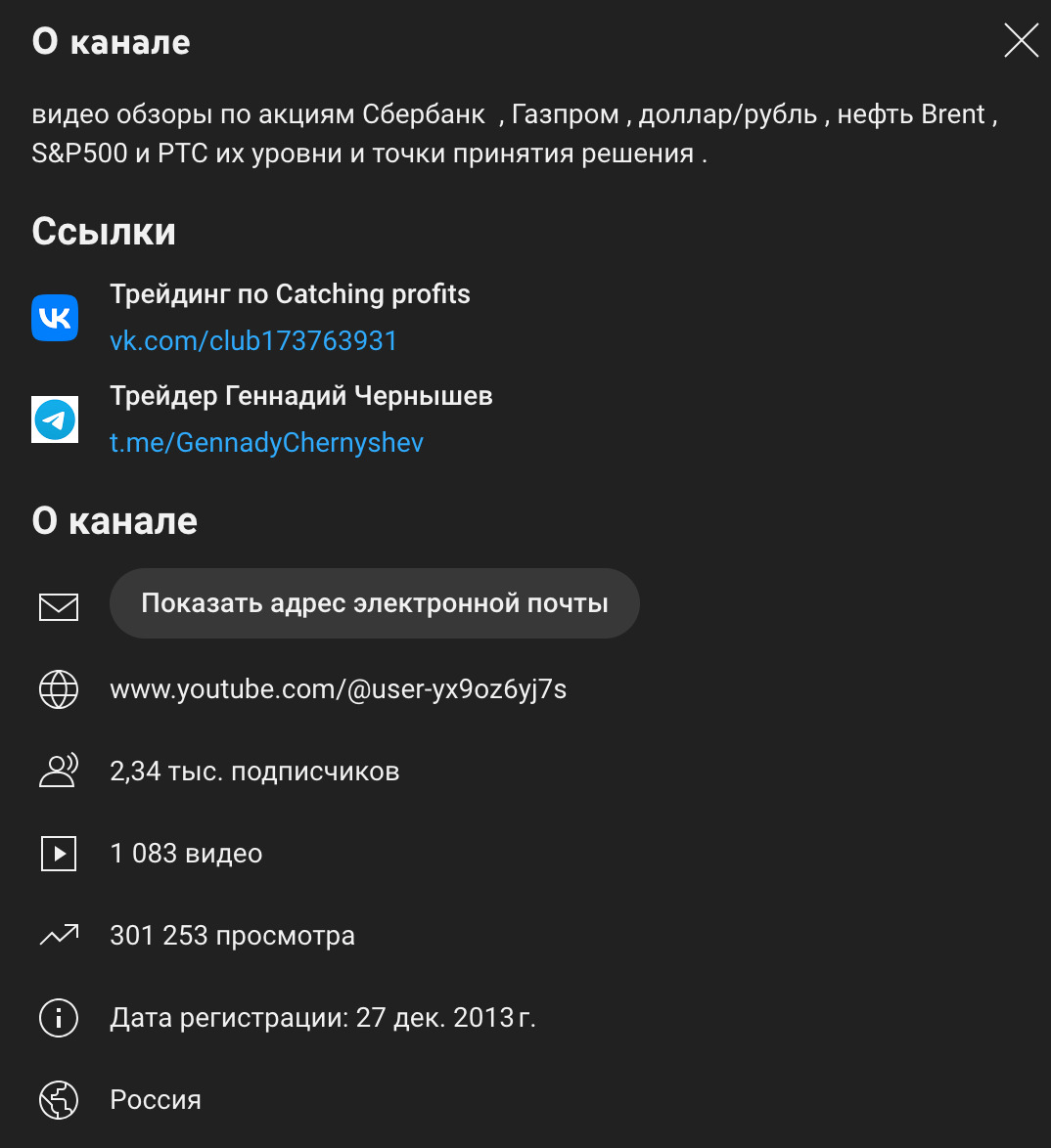 Информация о канале Геннадия Чернышева