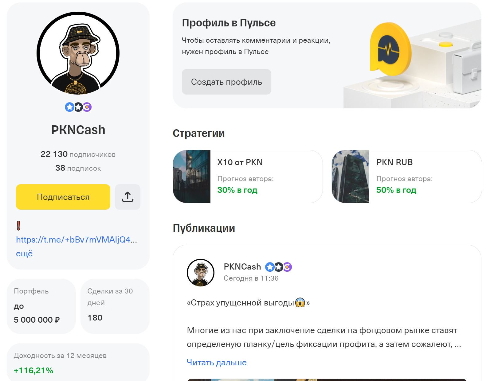 Профиль в Пульсе  Pkncash